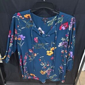 West Kei Floral Blouse - Teal with Multicolor Accents